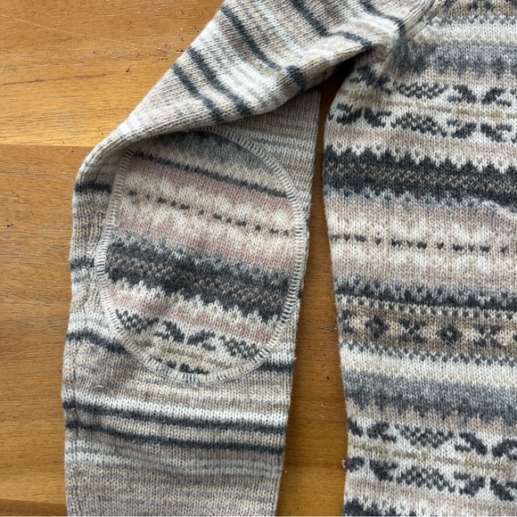 Vintage 2000's Y2K Striped Sweater Lambswool Long Crew Neck Elbow Patches Gold - Picture 4 of 8